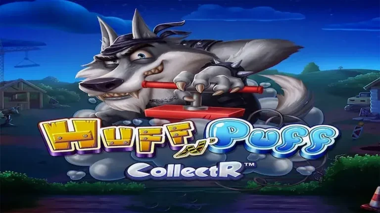 Tampilan visual slot Huff N’ Puff CollectR dengan karakter babi dan serigala